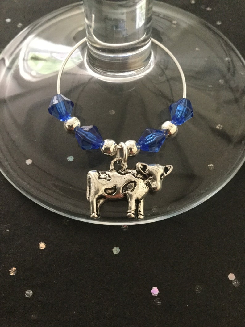 Cow wine glass charm animal wine glass charms wine charms wine glass decor animal lover gift wine lover gift