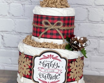Buffalo Plaid Snowflake Diaper Cake, Check Winter Holiday Rustic Diaper  Cake, Baby It's Cold Outside, Baby Shower Decor Centerpiece, Tier