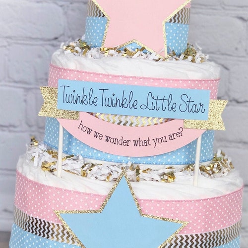 Twinkle Twinkle Gender Reveal Diaper Cake Pink Blue Gold - Etsy