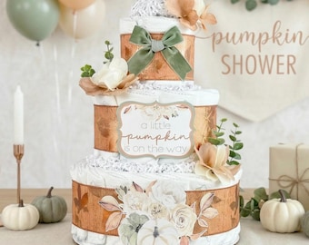 Fall Floral Pumpkin Diaper Cake, Baby Shower Centerpiece Decoration, Gender Neutral Little Pumpkin