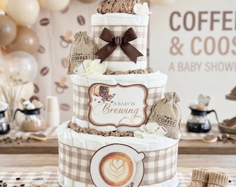 Baby is Brewing Coffee Diaper Cake, Baby Shower Centerpiece Decor Gift, Little Bean Cafe Bebe
