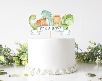 Dinosaur Cake Topper, Baby Shower Centerpiece Decor Cake Topper, It's a Boy oh Boy Dino Palm Volcano Roar Rawr T-Rex Drive By Virtual Shower