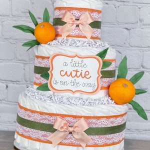 Cutie Citrus Diaper Cake, Baby Shower Centerpiece, Virtual Baby Shower Decor Gift, Gender Neutral Garden Orange Mandarin Clementine, 3 tier