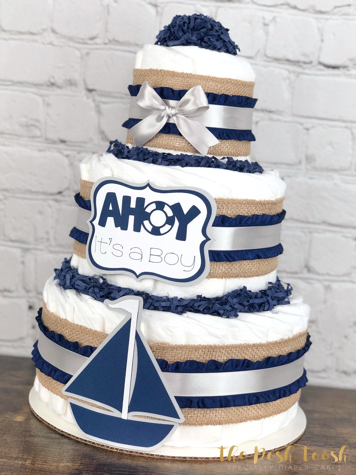 Buttercream Sailor Diaper Cake Diaper Cake Navy And Gray Baby