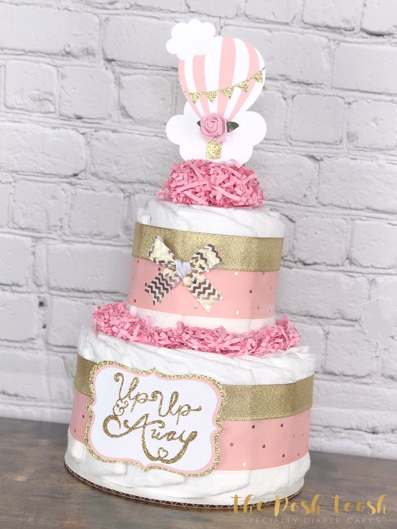 Pink Hot Air Balloon Diaper Cake Girl Up Up and Away Etsy
