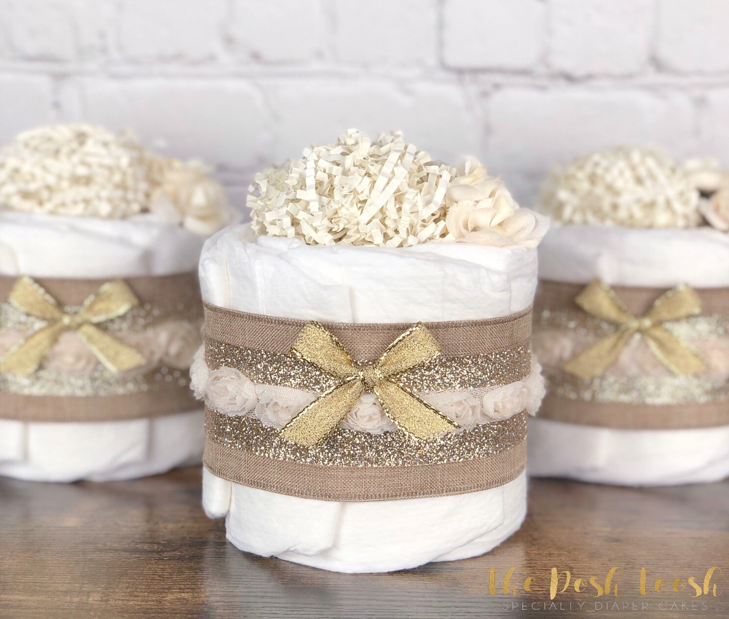 Rustic Rose Diaper Cake Mini Set, Baby Shower Gift, Baby Shower ...
