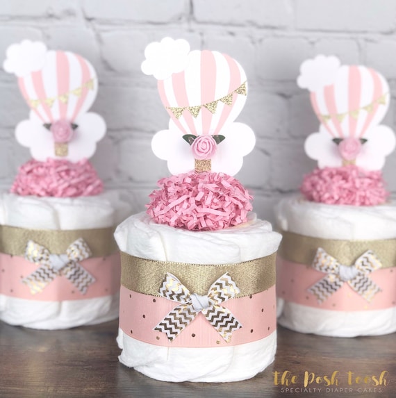 Hot Air Balloon Diaper Cake Set Mini Baby Shower Centerpiece
