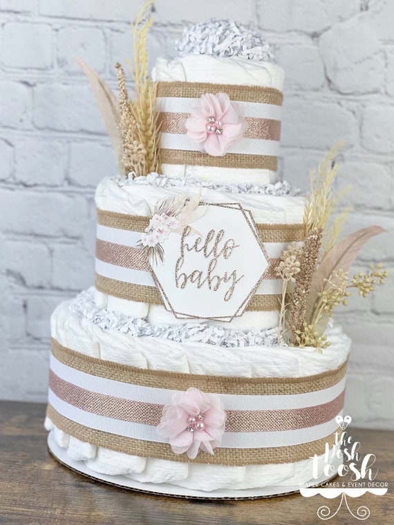 Boho Pampas Grass Diaper Cake Bohemian Tropical Desert Baby