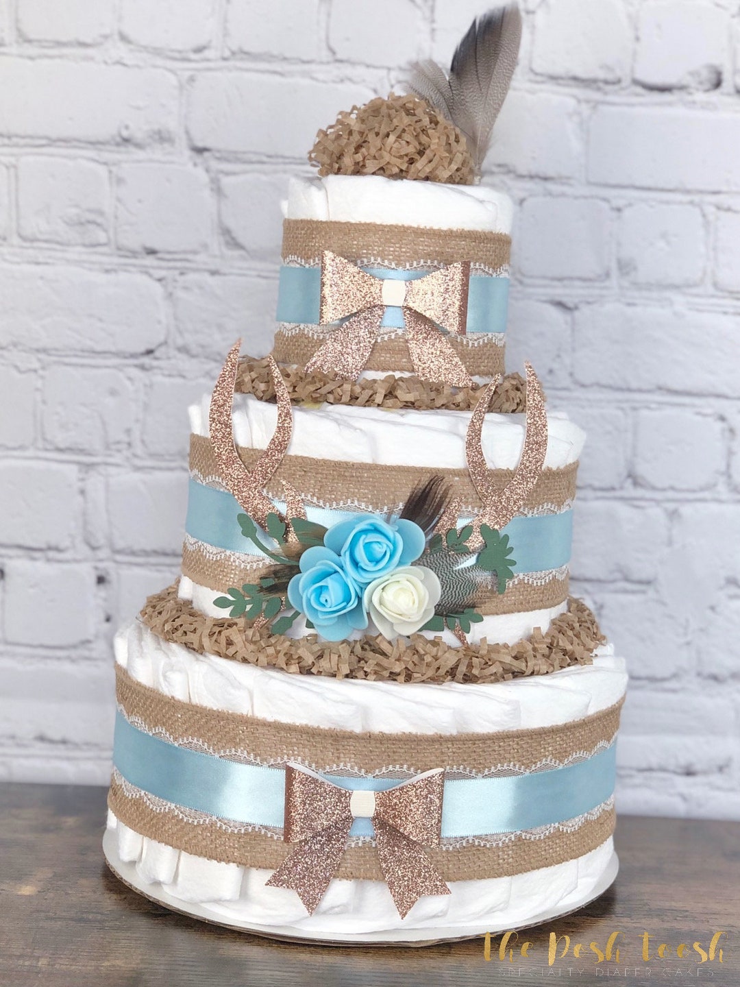 Rustic Diaper Cake Deer Antler Diaper Cake Centerpiece, Boho