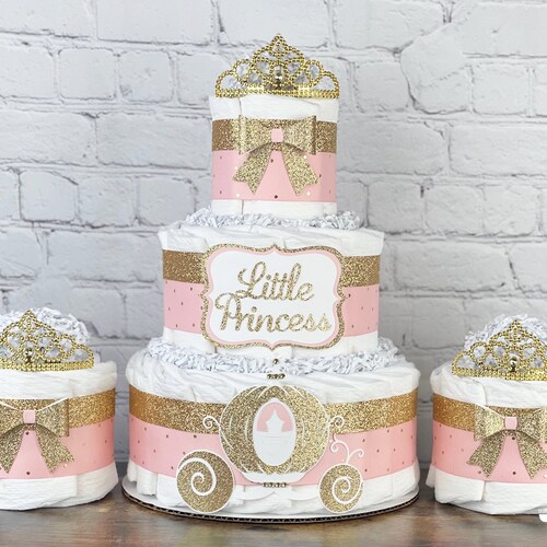 Pink Tiara Diaper Cake Little Princess Pink Gold Tiara Crown Etsy
