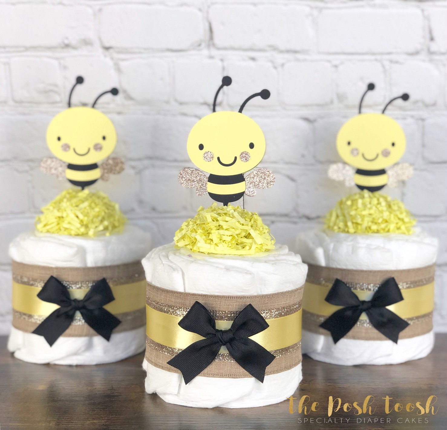 Bumble Bee Diaper Cake What Will Baby Bee Baby Shower Centerpiece Decor Mini Yellow Black Gold Gender Neutral Bee Babee