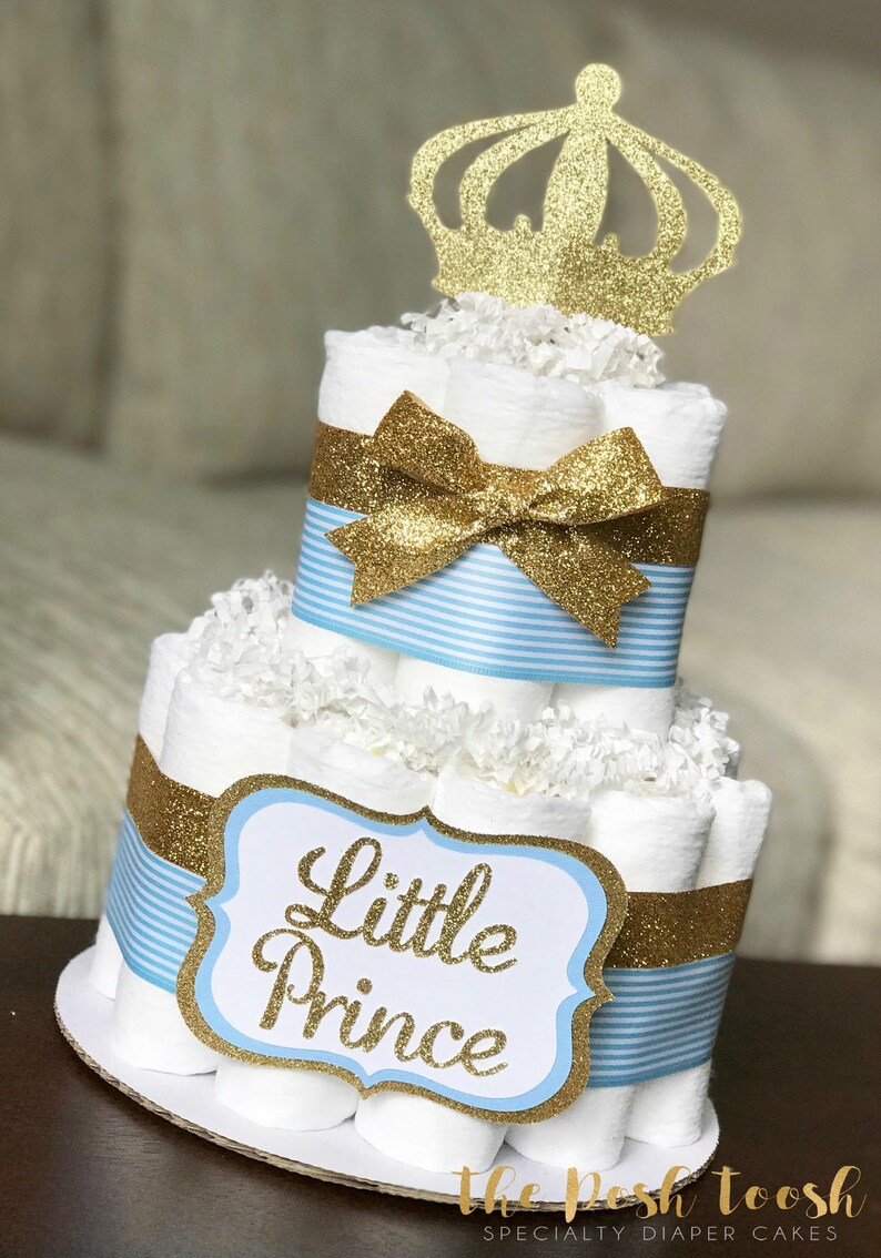 Prince Diaper Cake Boy Baby Blue Gold Royal Crown Baby Etsy