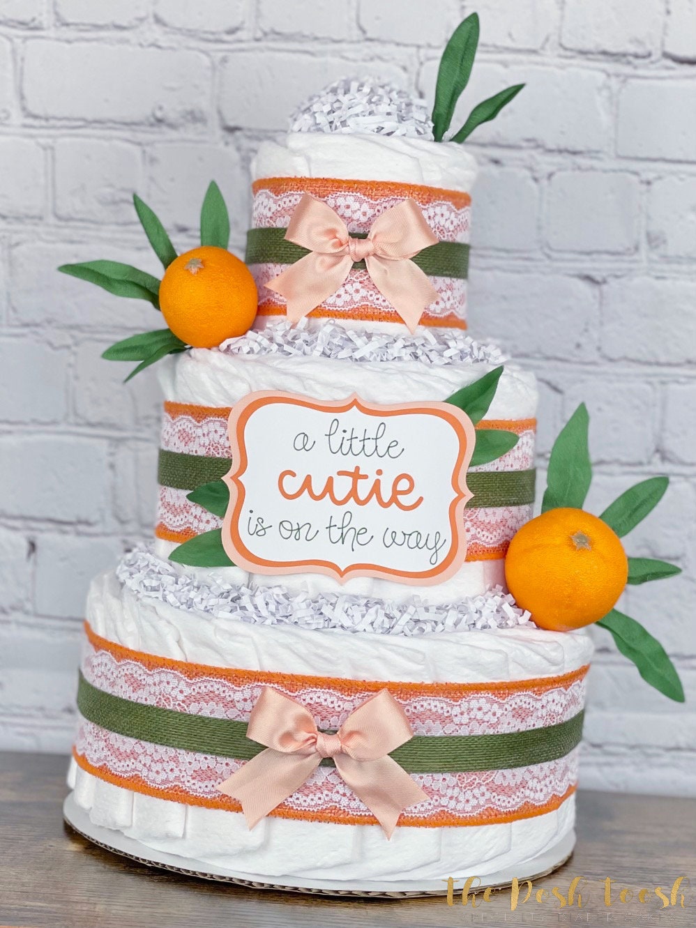 Cutie Citrus Diaper Cake Baby Shower Centerpiece Virtual Baby Shower Decor Gift Gender Neutral Garden Orange Mandarin