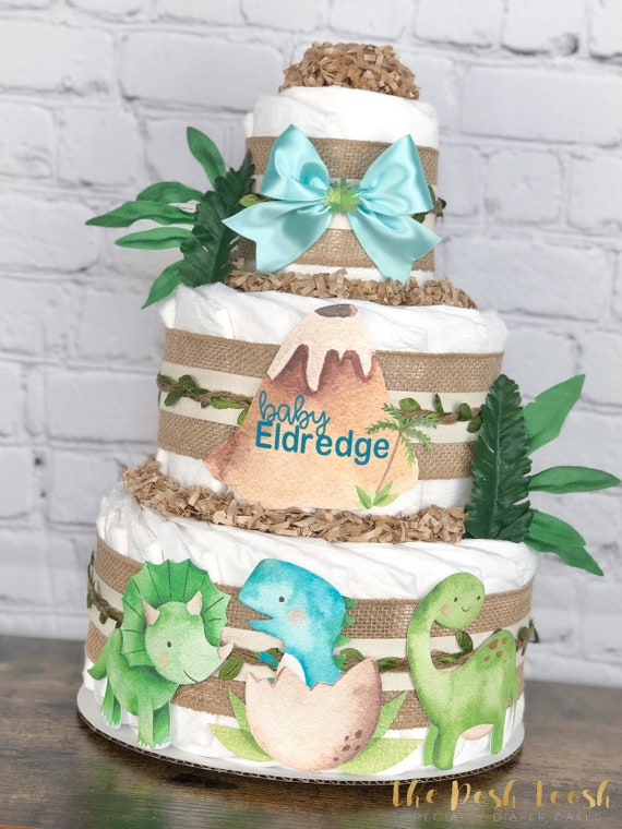 Dinosaur Diaper Cake Tropical Jungle Animals Palm Green Baby