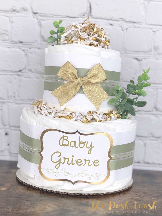 Eucalyptus Diaper Cake Greenery White Gold Succulent Baby - Etsy