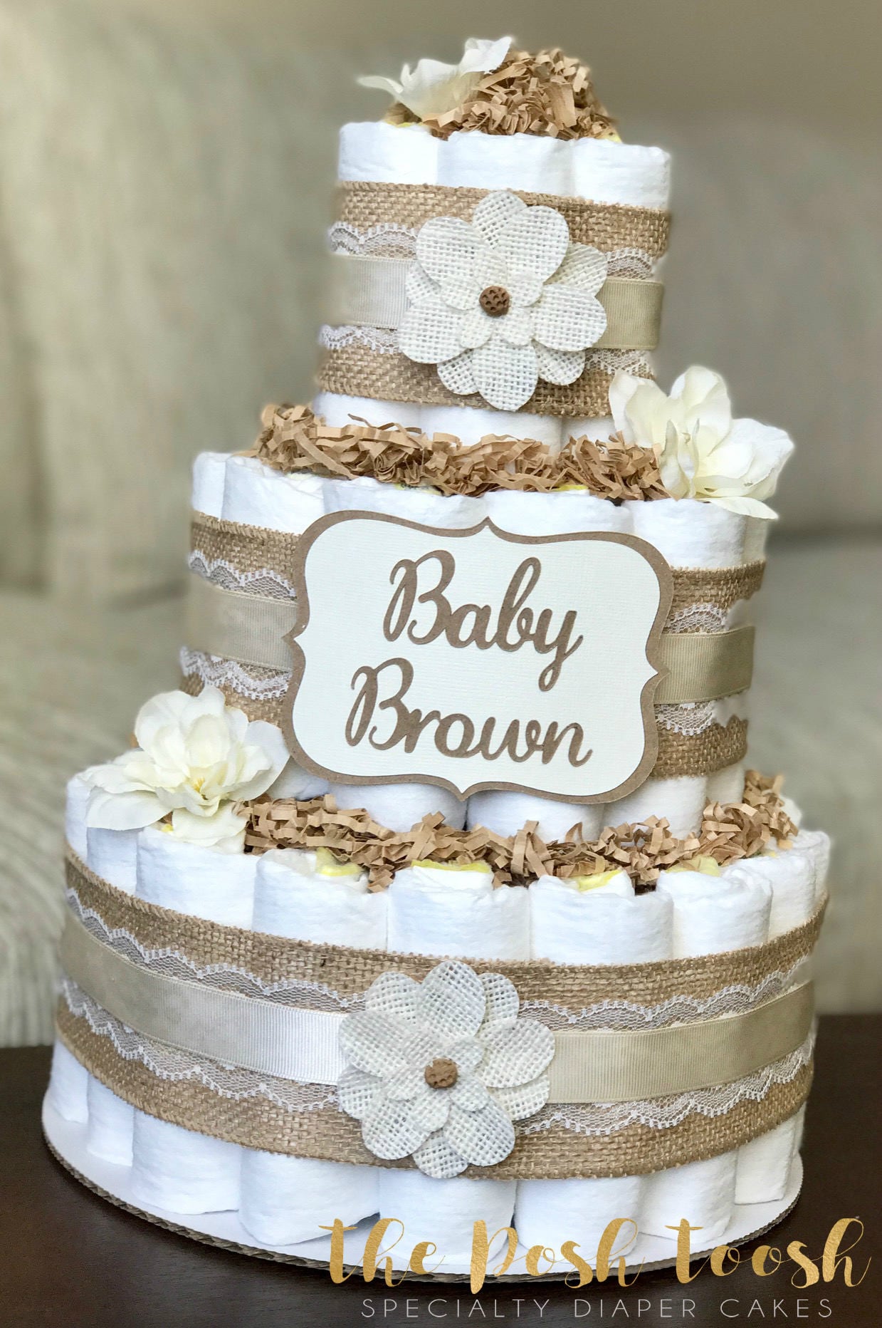 Gender Neutral Diaper Cake Baby Shower Centerpiece Decor Etsy