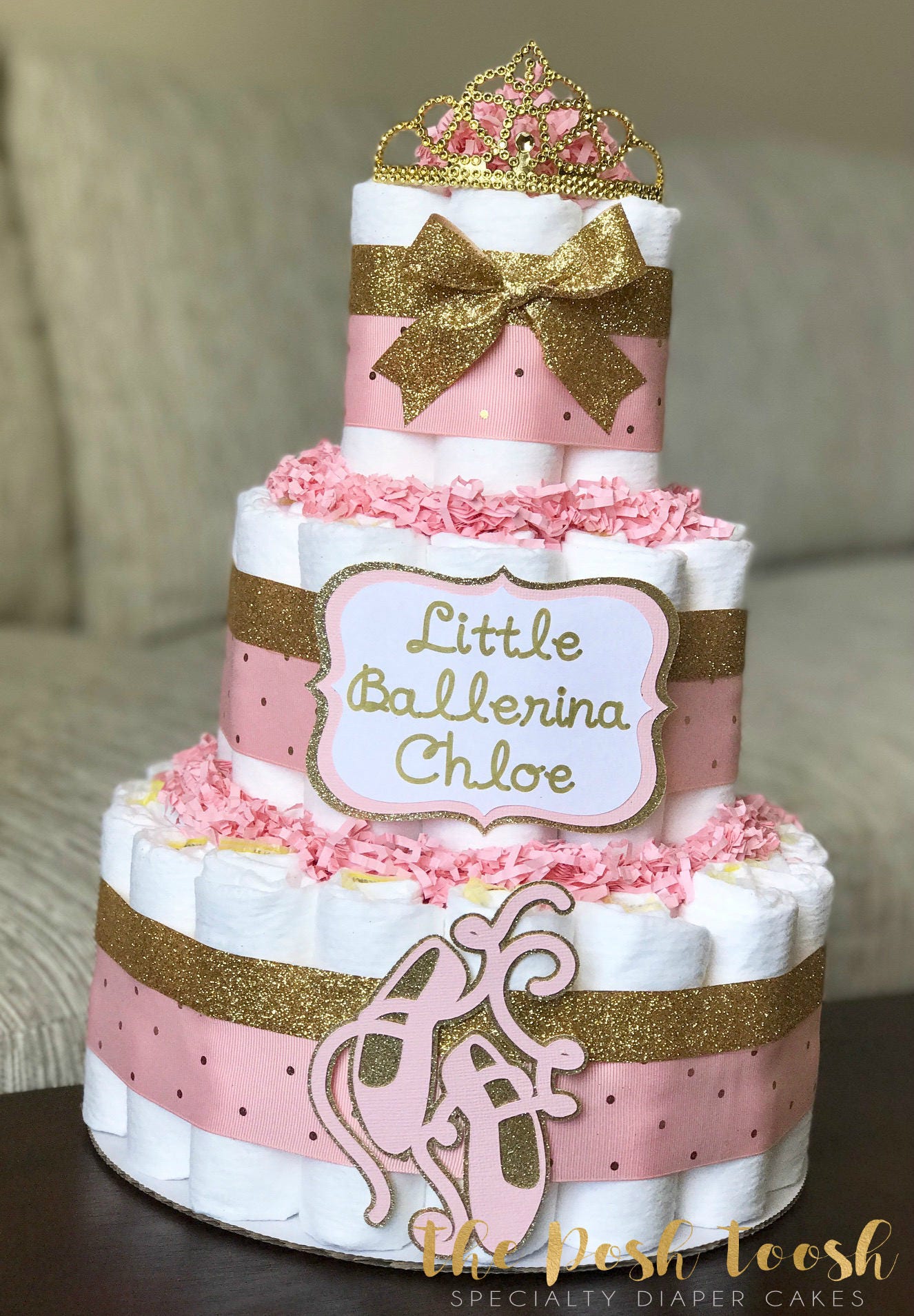 Ballerina Diaper Cake Pink and Gold Ballerina Princess Baby Etsy