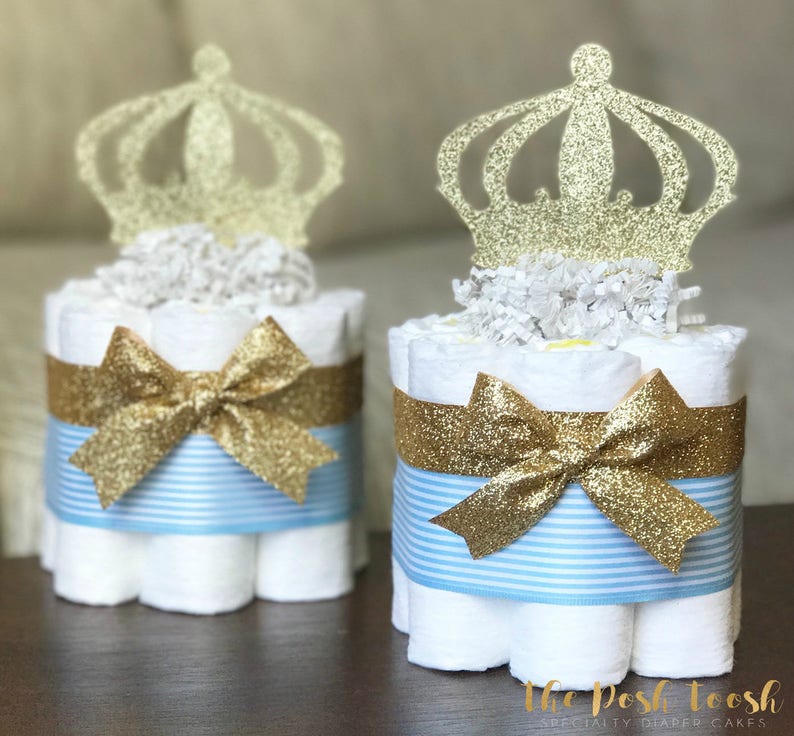 Boy 3 Tier Blue /& Gold Little Prince Diaper Cake Baby Shower Gift Centerpiece