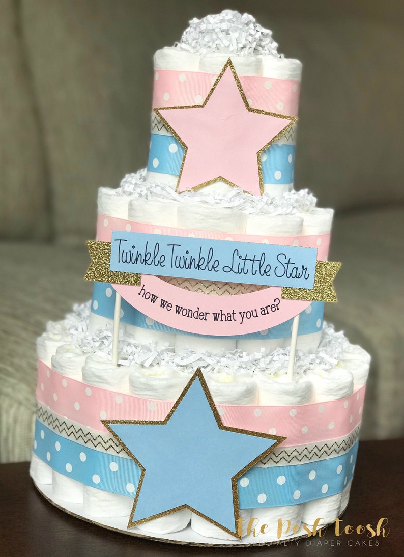 Twinkle Twinkle Gender Reveal Diaper Cake Pink Blue Gold Etsy Twinkle Twinkle Gender Reveal Diaper Cake Pink Blue Gold Etsy