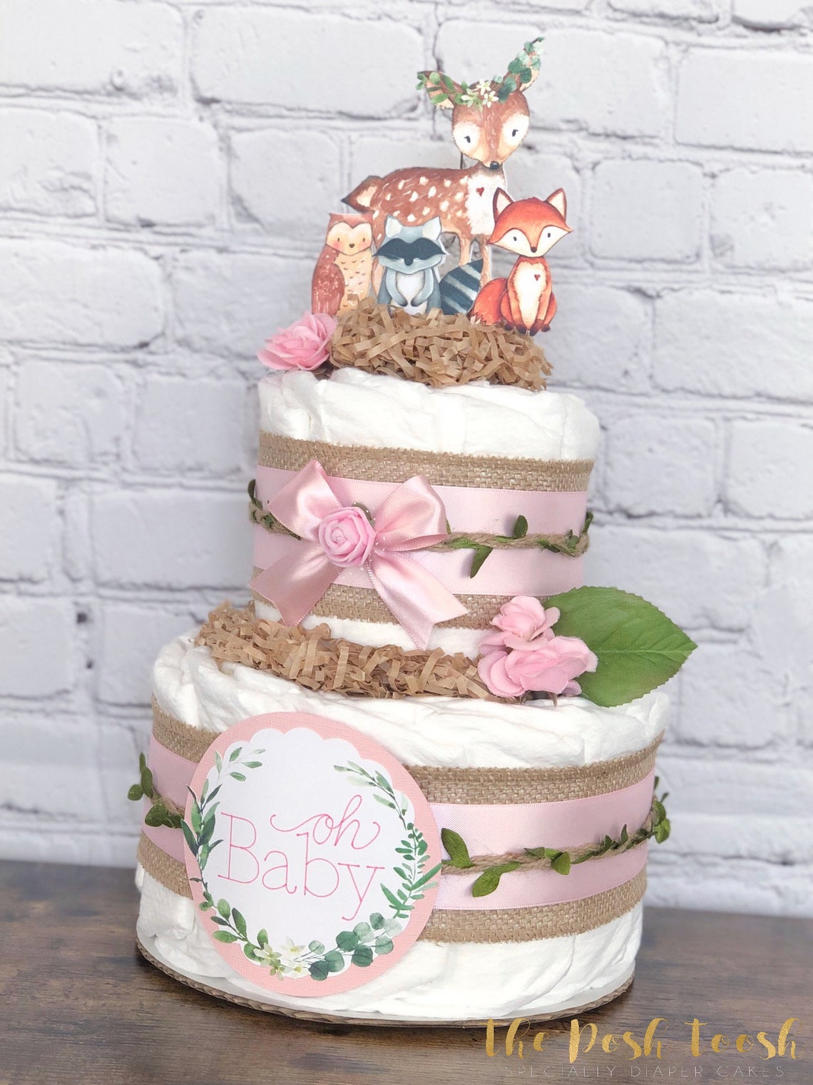 Floral Woodland Diaper Cake Baby Shower Centerpiece Decor Etsy Il 1140xN.2303548179 T2al