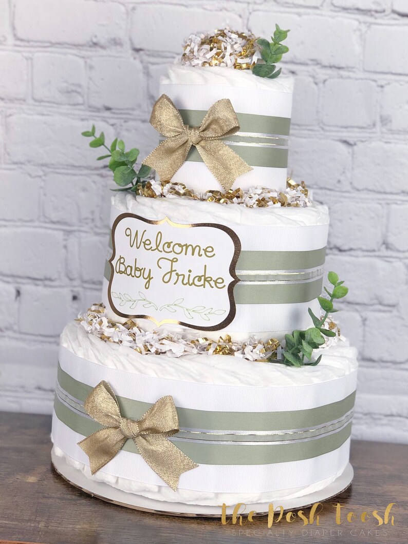 Eucalyptus Diaper Cake Greenery White Gold Succulent Baby Etsy