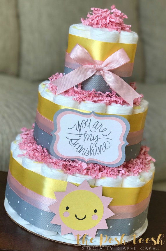 Pink Grey Yellow Sun Sunshine Diaper Cake You Are My Etsy