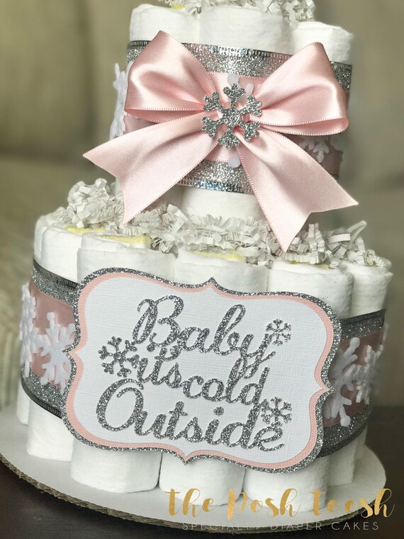 Snowflake Baby It S Cold Outside Diaper Cake Pink Silver Etsy