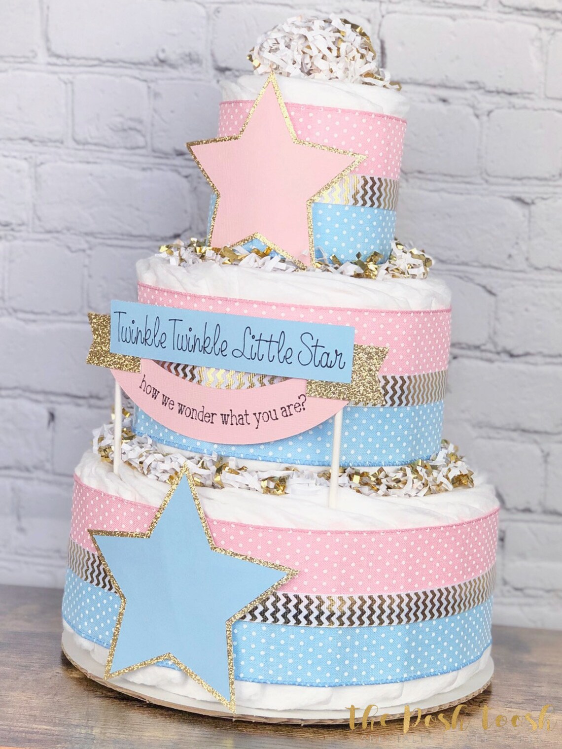 Twinkle Twinkle Gender Reveal Diaper Cake, Pink Blue Gold Twinkle ...