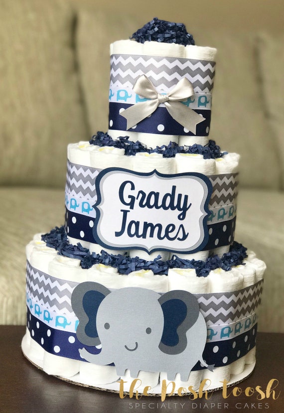 Gateau De Couche D Elephant Bleu Marine Et Garcon Gris Etsy Gateau De Couche D Elephant Bleu Marine Et Garcon Gris Etsy