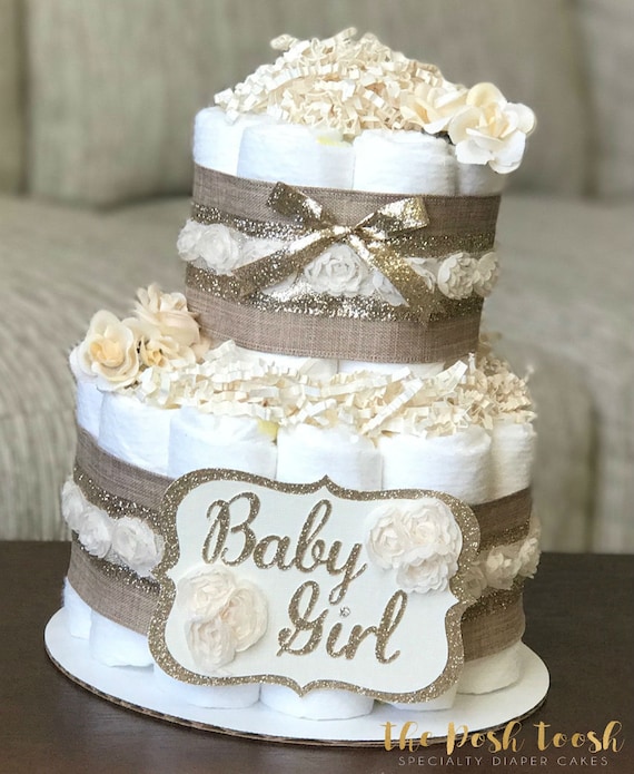 Shabby Chic Diaper Cake Baby Shower Centerpiece Decor Baby Etsy