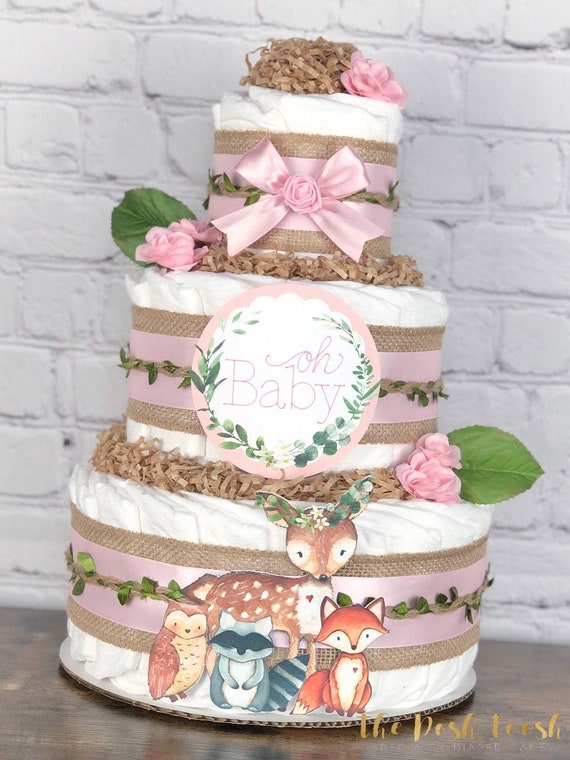 woodland baby shower diaper cake
