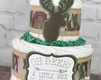 Buck Oh Deer Diaper Cake, Baby Shower Decor Centerpiece, Woodland