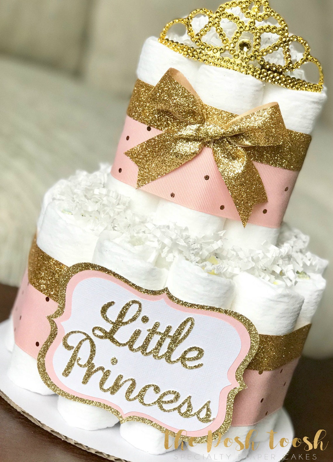Pink Tiara Diaper Cake Little Princess Pink Gold Tiara Crown Etsy