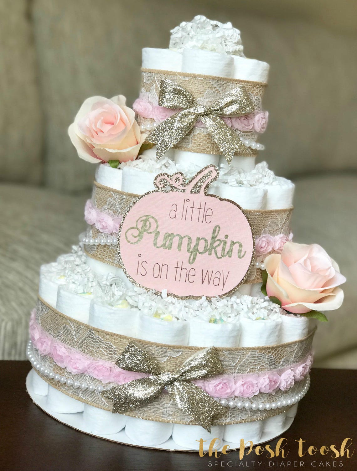 Pink Pumpkin Diaper Cake Baby Shower Centerpiece Decor Girl Etsy
