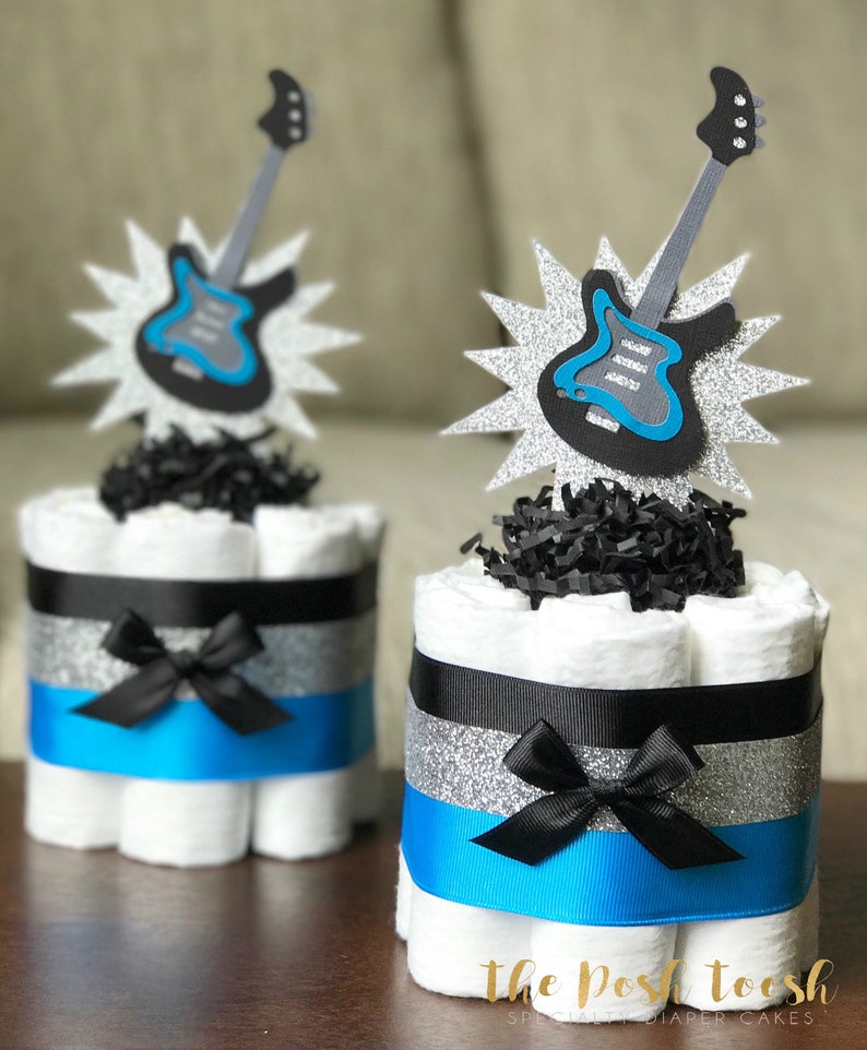 Guitar Little Rockstar Diaper Cake Baby Shower Centerpiece Etsy