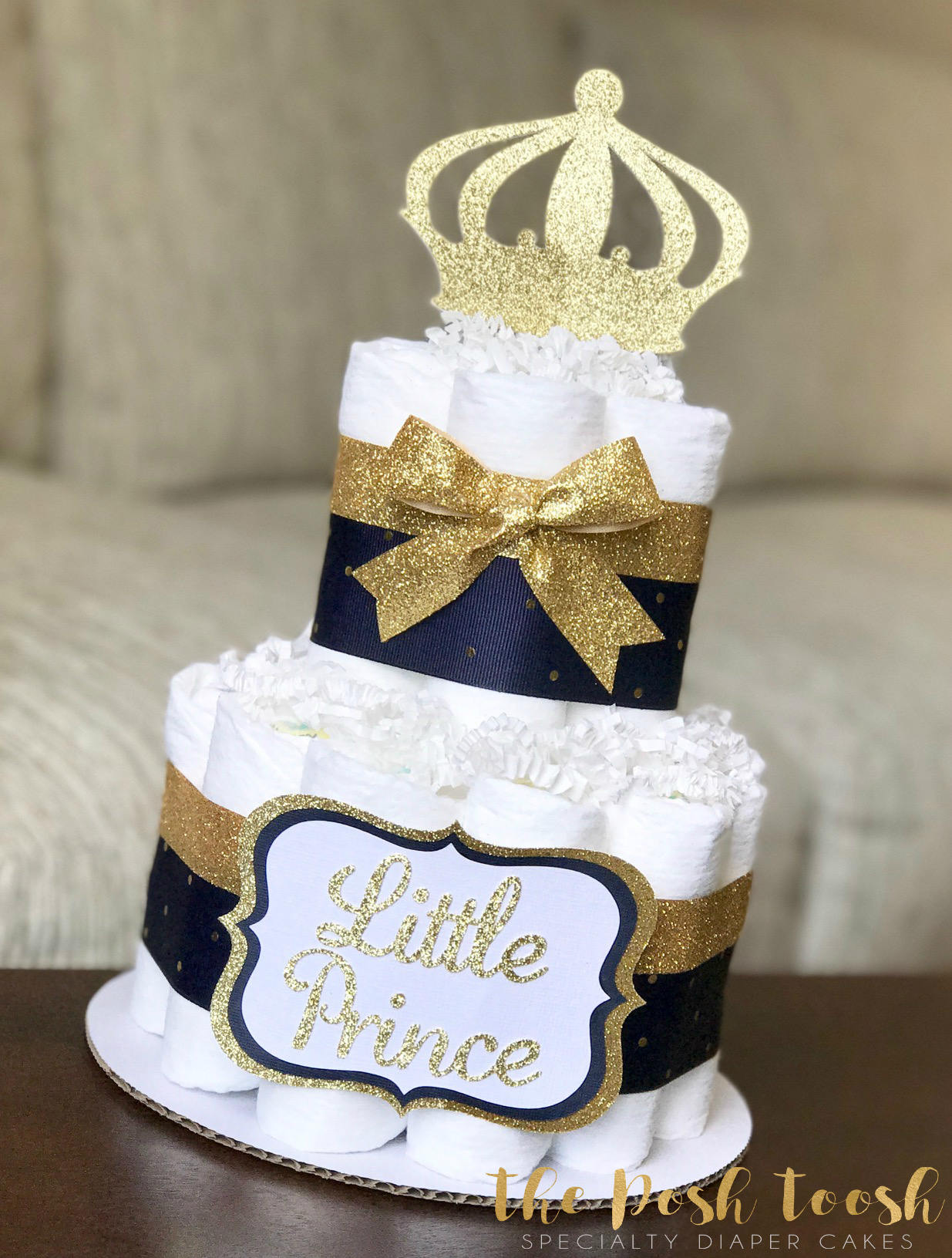 Little Man Diaper Cake Topper Decoration, Royal Blue and Gold