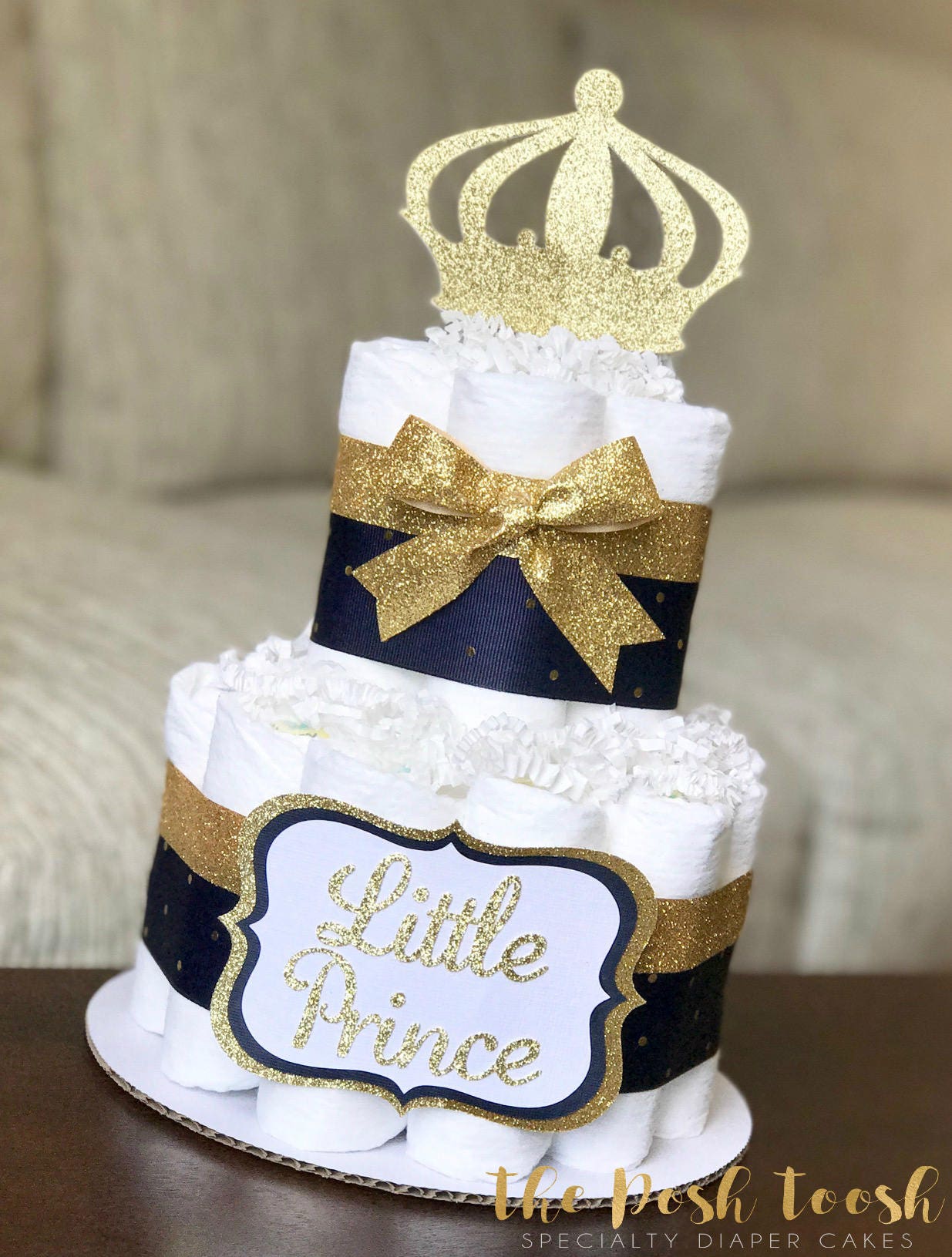 Navy Diaper Cake Boy Little Prince Navy Gold Royal Crown Etsy