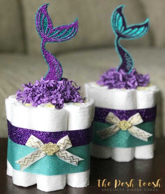 Mermaid Diaper Cake Baby Shower Decor Centerpiece Present Image 0