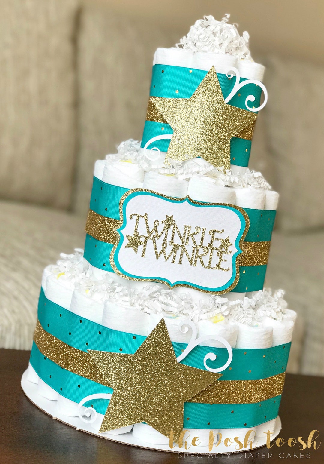 Twinkle Twinkle Little Star Diaper Cake, Teal Gold Boy Diaper Cake ...