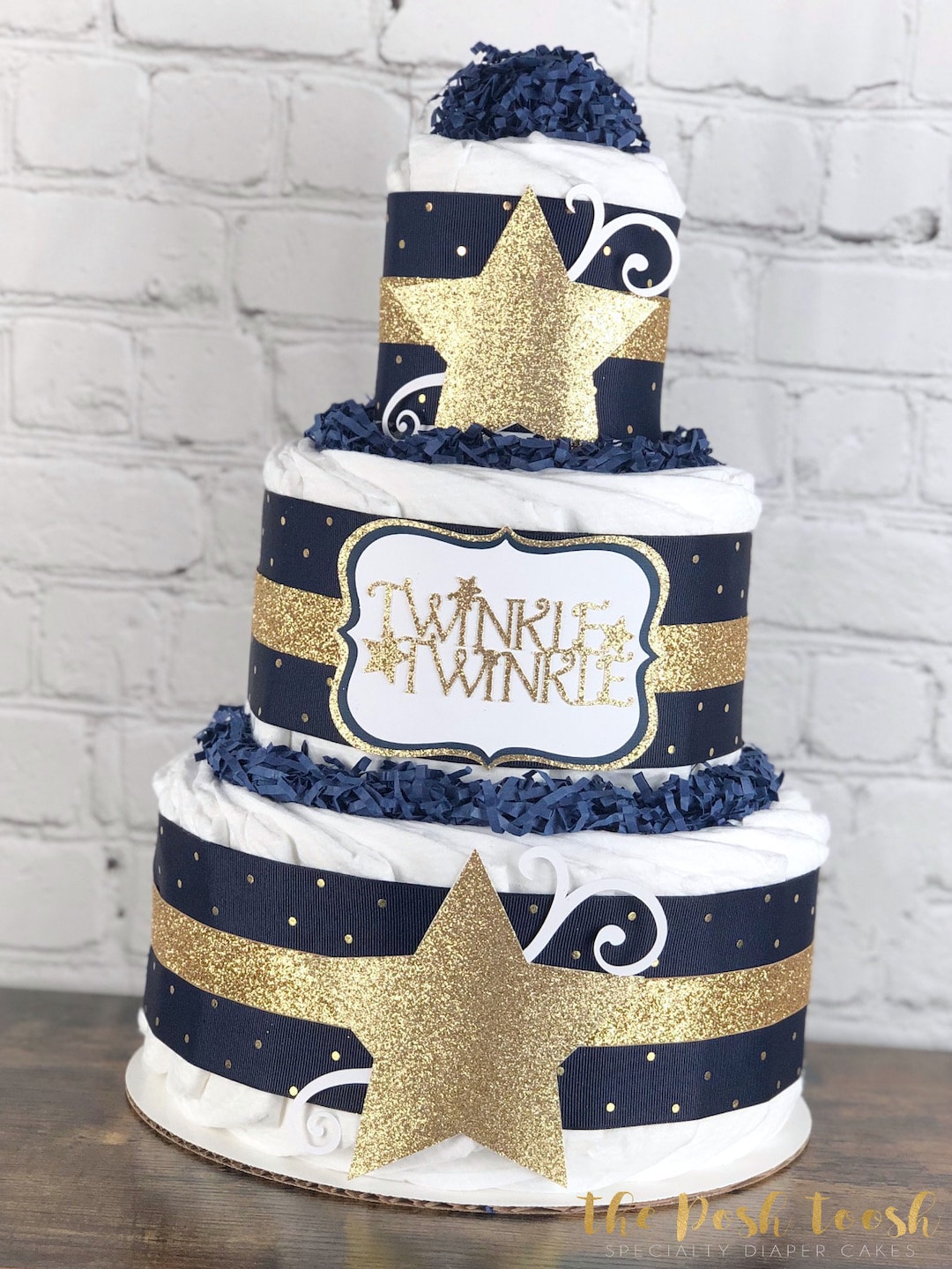 Twinkle Twinkle Little Star Diaper Cake, Navy Gold Boy Diaper Cake ...