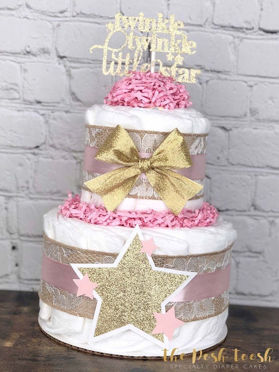 Twinkle Twinkle Little Star Baby Shower Diaper Cake Pink and Gold Star Mommy to be Diaper Cake for girls Gifts for Baby Baby Girl