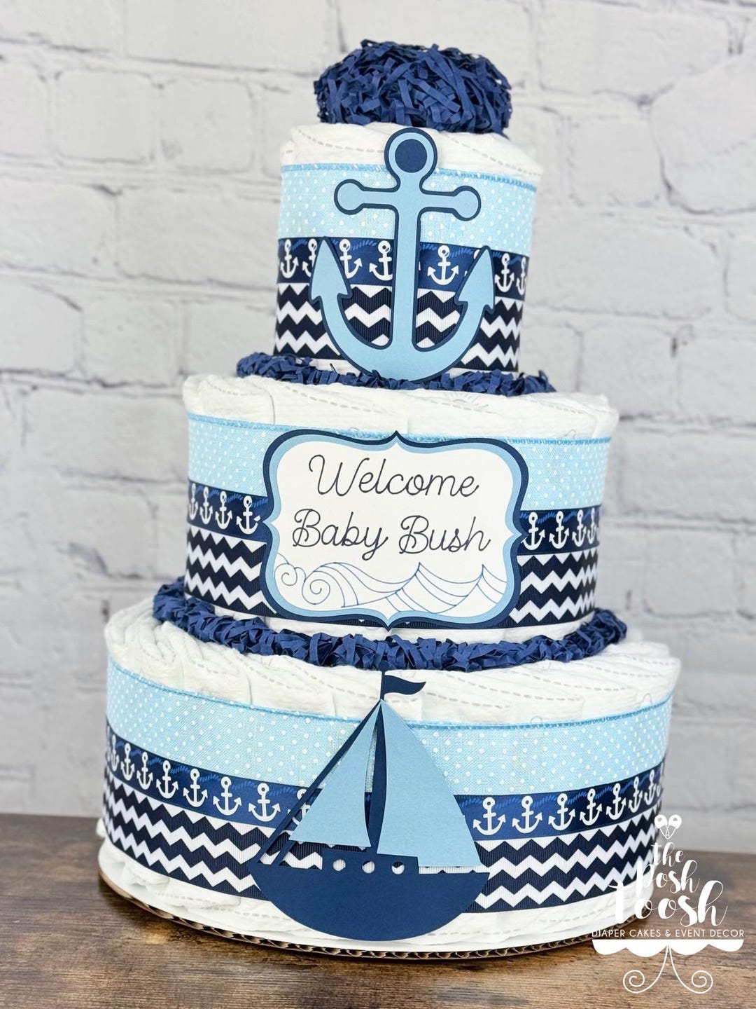 Navy Sailor Diaper Cake Nautical Boy Diaper Cake, Navy, Yellow