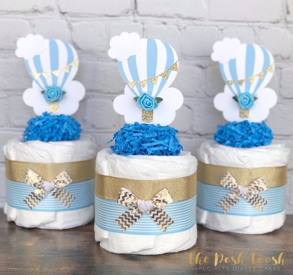 diaper cake centerpieces with balloons