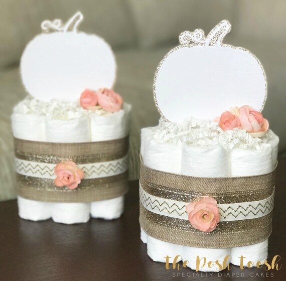 White Pumpkin Diaper Cake Burlap Baby Shower Centerpiece Etsy