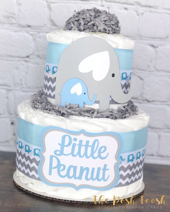 Blue and Gray Baby Elephant Diaper Cake Baby Shower Centerpiece