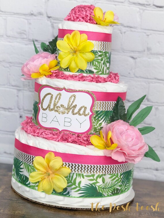 Aloha Baby Hawaiian Diaper Cake Centerpiece Tropical Floral Etsy