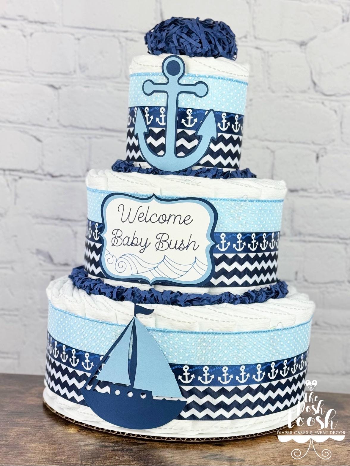 Cake Decorated Elegant Sailor Diaper Cake Lighthouse Nautical