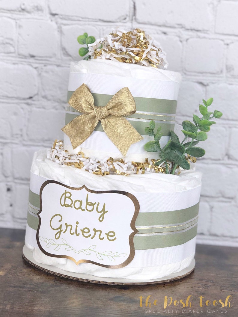 Eucalyptus Diaper Cake Greenery White Gold Succulent Baby Etsy