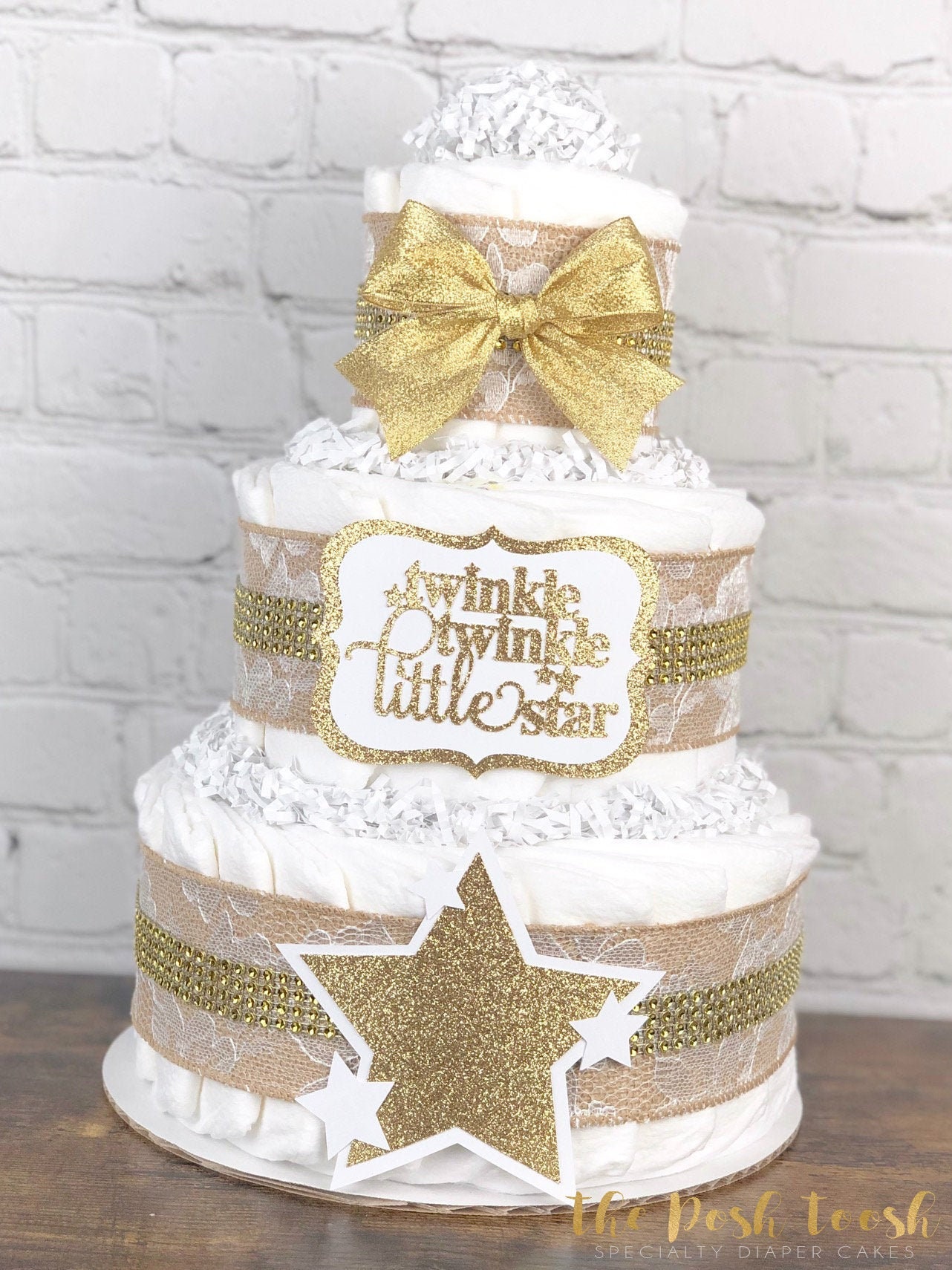 Twinkle Twinkle Little Star Diaper Cake Burlap Lace Gold - Etsy UK