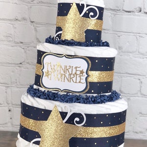 Twinkle Twinkle Little Star Diaper Cake, Navy Gold Boy Diaper Cake ...